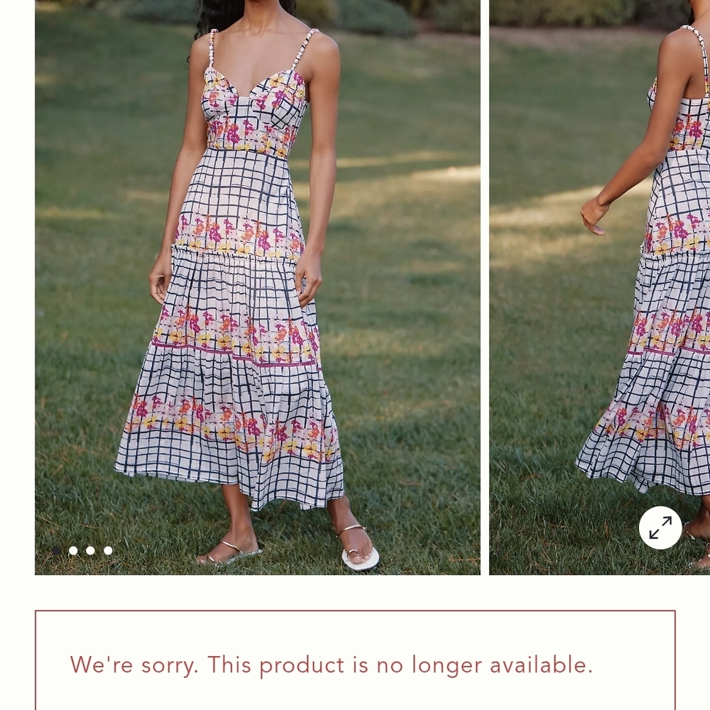 Anthropologie White Grid Maxi Dress with Pink & Yellow Floral Trim - Picture 2 of 8